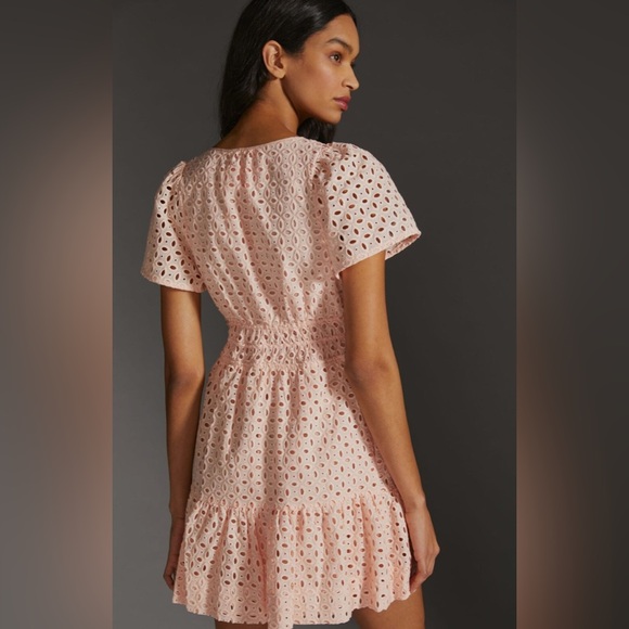 Anthropologie The Somerset Eyelet Edition Mini Dress Tiered Pink - Picture 4 of 7